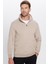 Relax Fit Rahat Kesim Pamuklu Içi Polarlı Yarım Fermuarlı Taş Renk Dik Yaka Sweatshirt 5