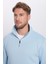 Unisex Relax Fit Rahat Kesim Pamuklu İçi Polarlı Yarım Fermuarlı Mavi Dik Yaka Sweatshirt 3