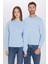 Unisex Relax Fit Rahat Kesim Pamuklu Yumuşak Dokulu İçi Polarlı Basic Mavi Bisiklet Yaka Sweatshirt 3