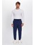 Unisex Relax Fit Rahat Kesim Şardonlu 3 Cepli Lastikli Jogger Paça Lacivert Eşofman Altı 4