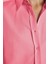 Kadın Slim Fit Dar Kesim Uzun Kollu Pamuklu Vücuda Oturan Dokulu Pembe Basic Gömlek 2