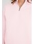 Kadın Relax Fit Rahat Kesim Pamuklu İçi Polarlı Yarım Fermuarlı Pembe Dik Yaka Sweatshirt 3