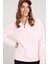 Kadın Relax Fit Rahat Kesim Pamuklu İçi Polarlı Yarım Fermuarlı Pembe Dik Yaka Sweatshirt 4