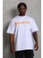 Unisex Oversize Baskılı Bisiklet Yaka T-Shirt - Beyaz 2