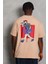 Unisex Oversize Baskılı Bisiklet Yaka T-Shirt - Bej 4