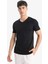 %100 Pamuk Slim Fit Dar Kesim V Yaka Basic Düz Kısa Kollu Beyaz Tişört 16