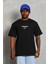 Unisex Oversize Baskılı Bisiklet Yaka T-Shirt - Siyah 2