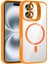 iPhone 17 Uyumlu Kılıf Standlı M-Safe Özellikli Etro Kapak + Lens Koruma Turuncu 3