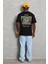 Unisex Oversize Baskılı Bisiklet Yaka T-Shirt - Siyah 4