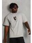 Unisex Oversize Baskılı Bisiklet Yaka T-Shirt - Gri 1