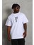 Unisex Oversize Baskılı Bisiklet Yaka T-Shirt - Beyaz 2