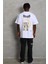 Unisex Oversize Baskılı Bisiklet Yaka T-Shirt - Beyaz 4