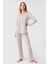 Kadın Uzun Kollu Düğmeli Esnek Pamuklu Sabahlık Pijama Takımı 23112 2