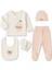 Tavşan Desenli Isme Özel Nakışlı Krem Pembe 5 Li Yenidoğan Hastane Çıkış Bebek Takımı 1