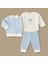 Ayıcık Desenli Isme Özel Nakışlı Mavi Beyaz 3 Lü Bebek Takımı 3-6 Ay 3