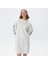 Kadın Loose Fit Truvakar Kollu Kapüşonlu Baskılı Beyaz Elbise 1