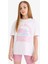 Kız Çocuk 2'li Takım Baskılı Kısa Kollu Tişört Biker Tayt E5694A825HS 8