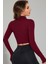 çınar ticaret kadın bordo uzun kol fermuarlı parmak geçme detaylı dik yaka crop top bluz 2