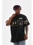 Unisex Bisiklet Yaka Baskılı Oversize T-Shirt - Siyah 1