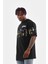 Unisex Bisiklet Yaka Baskılı Oversize T-Shirt - Siyah 3