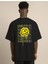 Unisex Bisiklet Yaka Baskılı Oversize T-Shirt - Siyah 4
