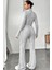 çınar ticaret kadın gri çizgili boğazlı crop top ve yüksek bel pantolon takım 2