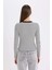 Slim Fit Dar Kesim Bisiklet Yaka Çizgili Uzun Kollu Tişört 6