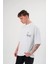 Unisex Bisiklet Yaka Baskılı Oversize T-Shirt - Beyaz 1