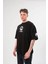 Unisex Bisiklet Yaka Baskılı Oversize T-Shirt - Siyah 2