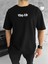 Unisex Bisiklet Yaka Baskılı Oversize T-Shirt - Siyah 2