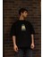 Unisex Bisiklet Yaka Baskılı Oversize T-Shirt - Siyah 1