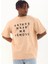 Unisex Oversize Baskılı Bisiklet Yaka T-Shirt - Bej 2