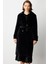 Kadın Beli Kuşaklı Peluş Kaban 6033 Siyah 1