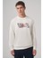 Erkek Ekru Trend Baskılı Bisiklet Yaka Sweatshirt 1