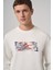 Erkek Ekru Trend Baskılı Bisiklet Yaka Sweatshirt 3
