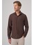 Erkek Kahve Trend Düz Slim Fit Tam Italyan Yaka Gömlek 1