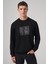 Erkek Siyah Trend Baskılı Bisiklet Yaka Sweatshirt 1