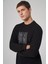 Erkek Siyah Trend Baskılı Bisiklet Yaka Sweatshirt 2
