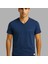 Kişiye Özel Nakışlı Yakası Biyeli Kısa Kollu V Yaka Premium Indigo Mavisi Tişört 2xl 2