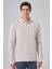 Erkek Gri Pamuk Trend Ağaç Kabuğu Desen Dinamik Fit Polo Yaka Sweat-Shirt 2