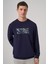 Erkek Lacivert Trend Baskılı Bisiklet Yaka Sweatshirt 2