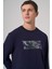 Erkek Lacivert Trend Baskılı Bisiklet Yaka Sweatshirt 3