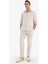 %100 Pamuk Keten Görünümlü Pantolon Beli Lastikli Slim Fit Dar Kesim Cepli Düz Paça D2671AX25SM 6