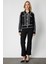 Kadın Şerit Detaylı Çıtçıt Kapamalı Hırka 69908 Siyah 3