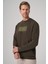 Erkek Haki Trend Baskılı Bisiklet Yaka Sweatshirt 2