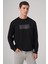 Erkek Siyah Trend Baskılı Bisiklet Yaka Sweatshirt 1