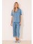 Gömlek Yaka Desenli Capri Pijama Takımı 2
