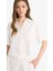Oversize Geniş Kalıp Keten Karışımlı Kısa Kollu Beyaz Gömlek C3807AX25SM 9