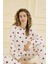 Kadın Waffle Kumaş Kalp Desen Pijama Takımı 70910 Ekru 1