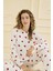 Kadın Waffle Kumaş Kalp Desen Pijama Takımı 70910 Ekru 3